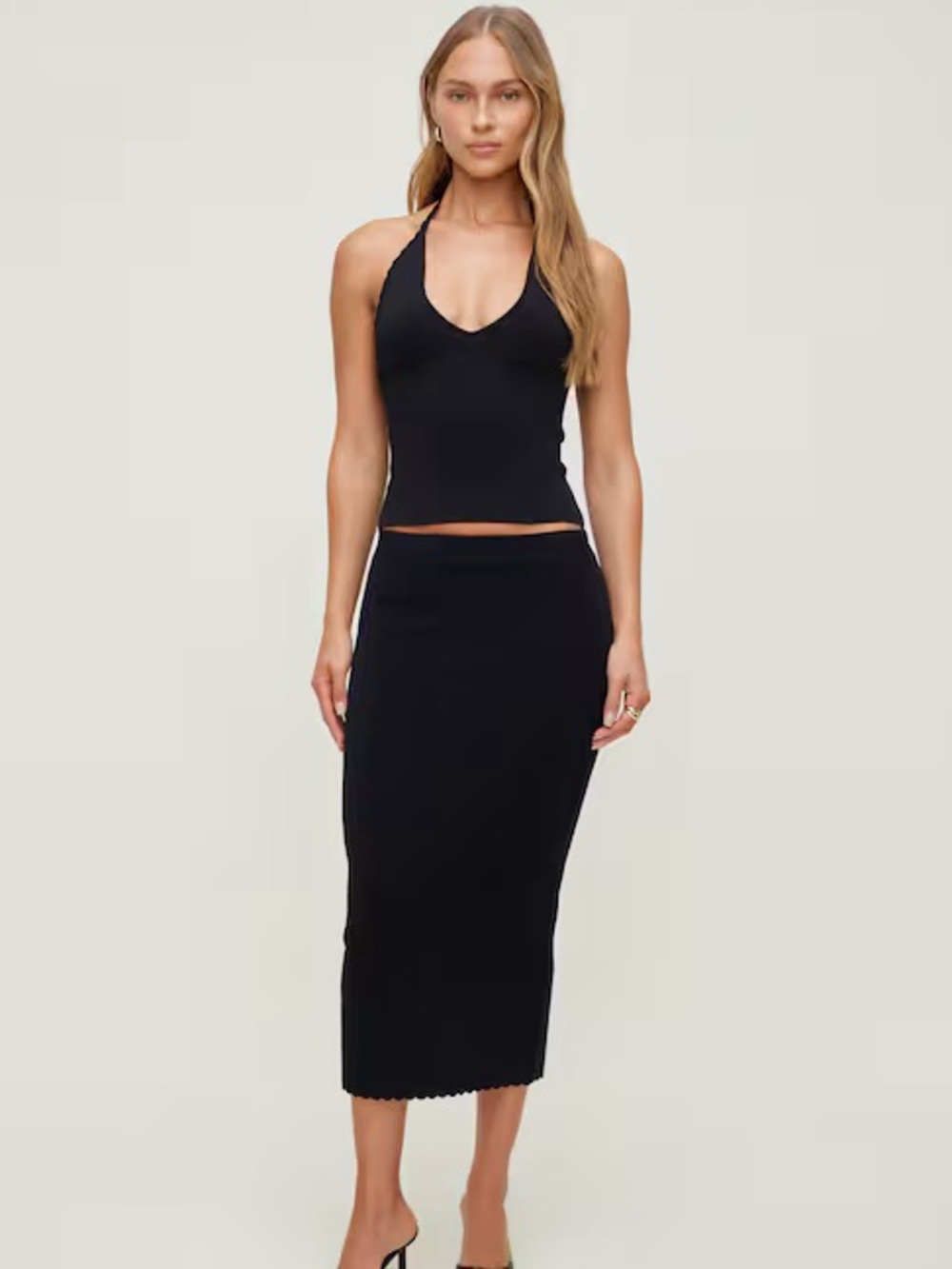 Dynamite Black Knit Midi Pencil Skirt